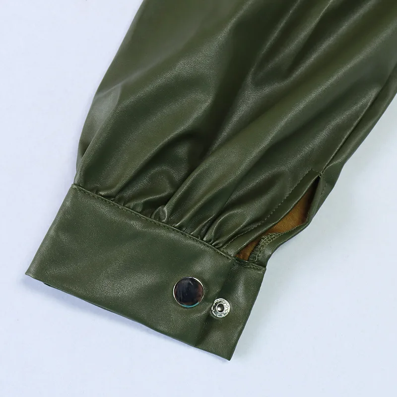 

Fashion PU Leather Long Coats Women Fleece Pockets Long Sleeve Loose Punk Leather Jackets Women With Belt Outweat Female