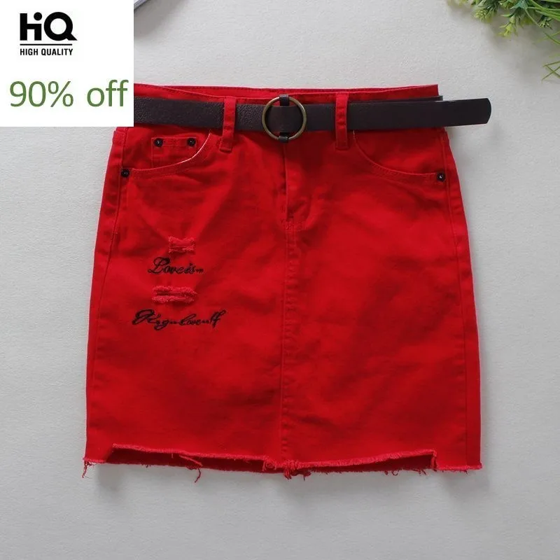 Новинка 2020 корейские летние красные джинсовые юбки женские Обтягивающие