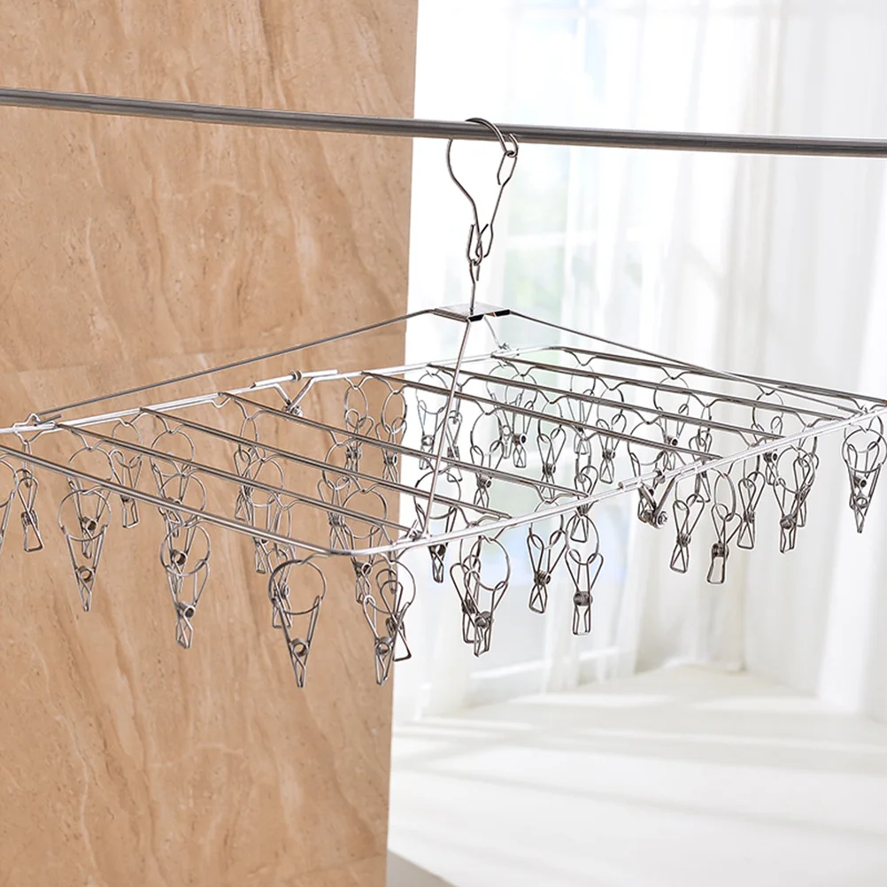 

Stainless Steel Folding Clip and Drip Laundry Hanger with Set of 52 Clothespins for Drying Clothing Towels Diaper Underwear