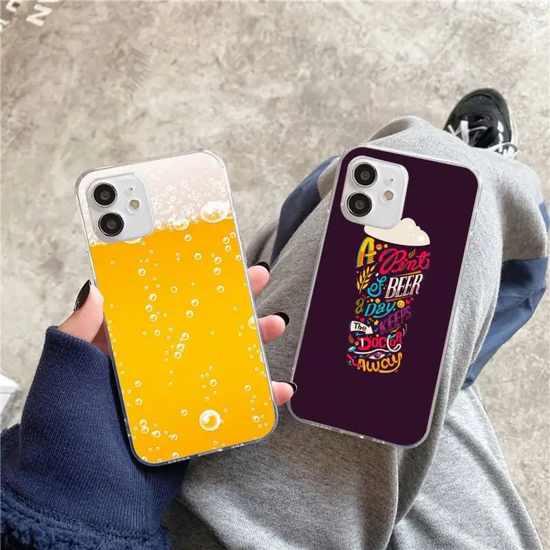 

World Beers Alcohol Summer Bubble Phone Case For iphone 5s 6 7 8 11 12 plus xsmax xr pro mini se Transparent Cover Fundas Coque