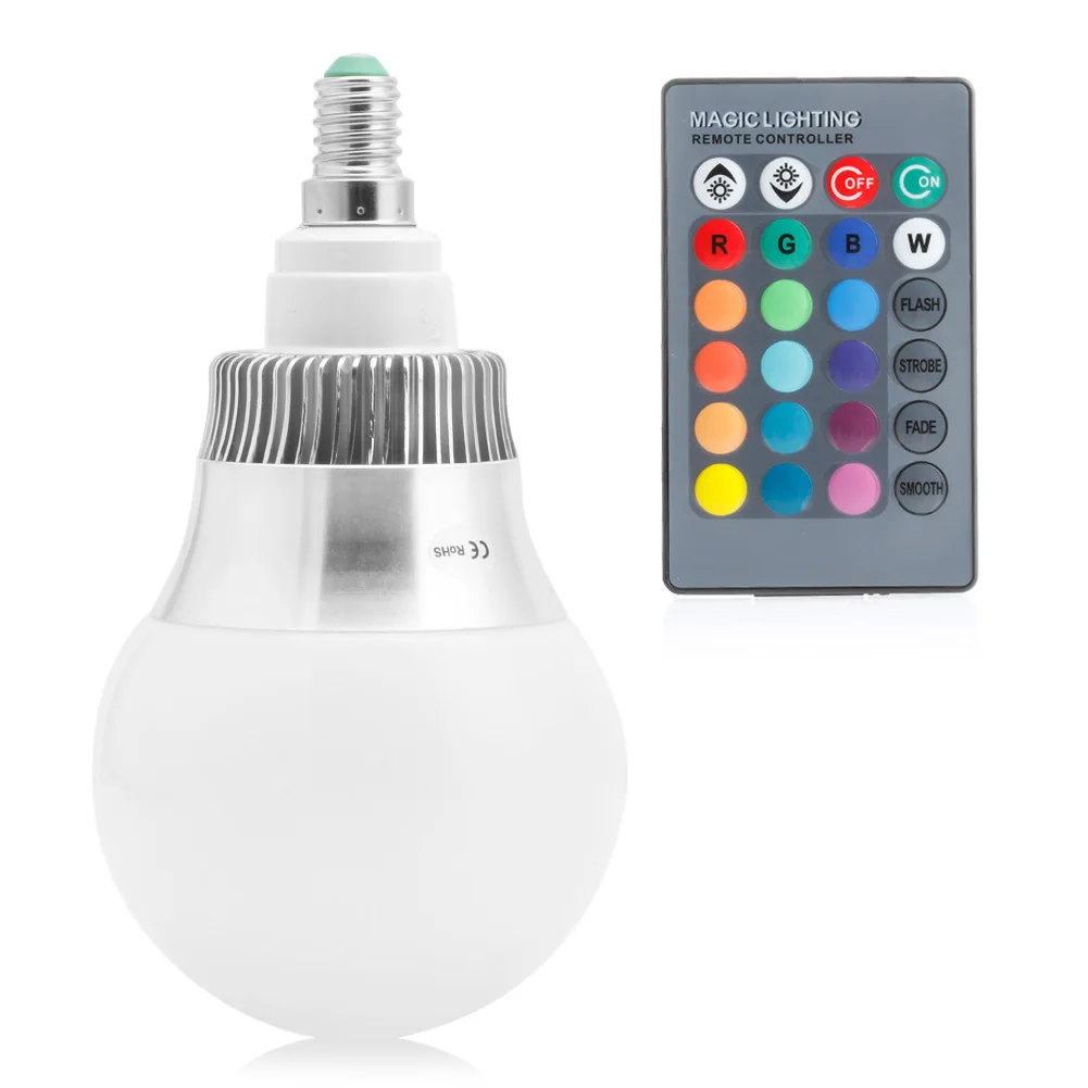 

2021 New E14 85-265V 15W RGB LED Light Color Changing Lamp Bulb + Remote Control