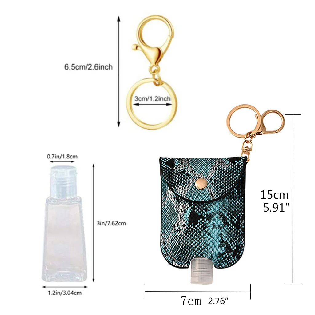 

30Ml Leopard Print Portable Empty Leak Proof Plastic Travel Bottle Leather Keychain Holder for Hand Sanitizer Clips to Bags
