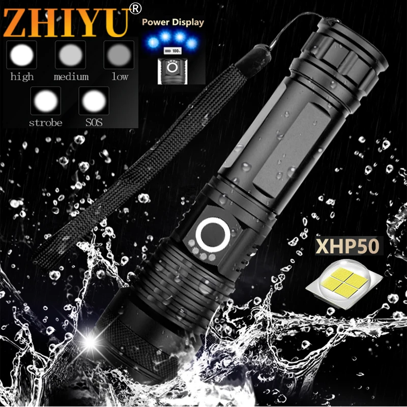 Портативный мини фонарик XHP 50 2 супер мощный 5 режимов светодиодный с зумом и Usb