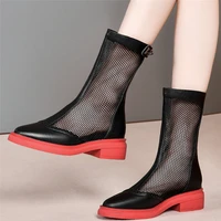 2021 summer fashion sneakers women genuine leather military ankle boots female breathable mesh square toe platform oxfords shoes