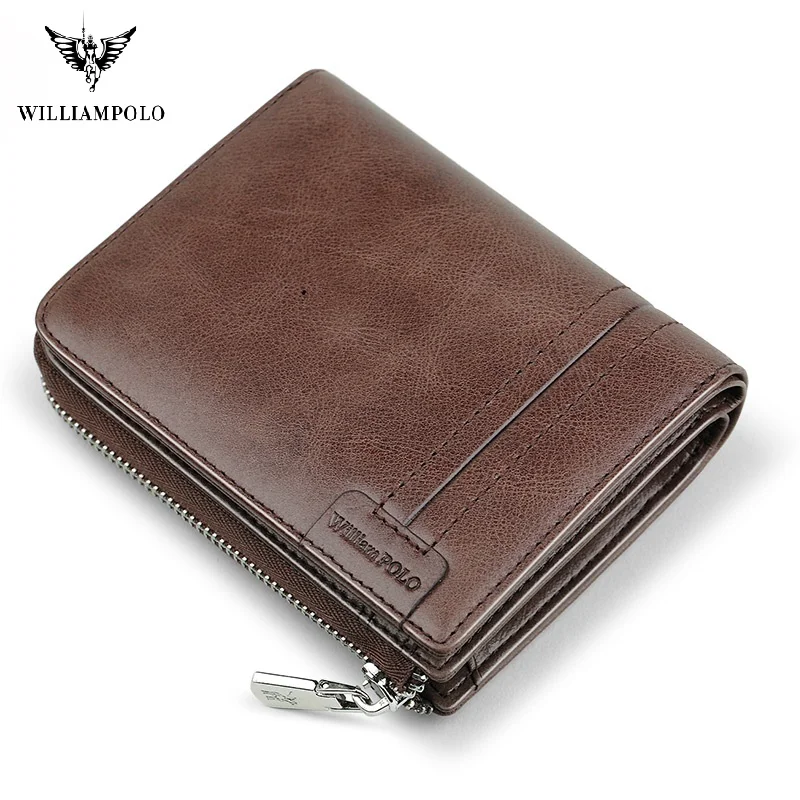 Мужской короткий кошелек WilliamPolo модный винтажный бумажник из натуральной