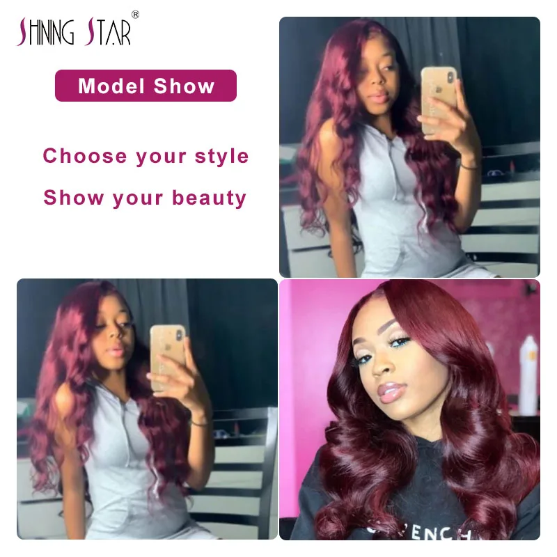 

Highlight Lace Front Wigs Brazilian Body Wave Lace Front Wig 13x1 Human Hair Wigs For Women Burgundy Wigs Pre-Plucked 180% Remy