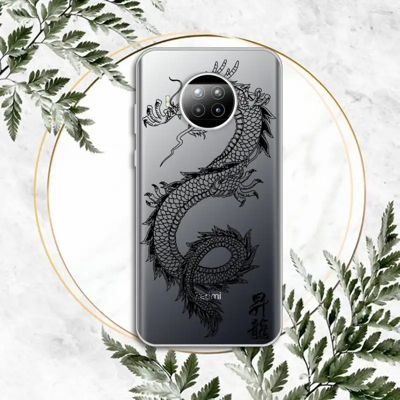 

Dragon Black and white lines Phone Case Transparent for Xiaomi Redmi note 10 t 8 9 pro lite 11
