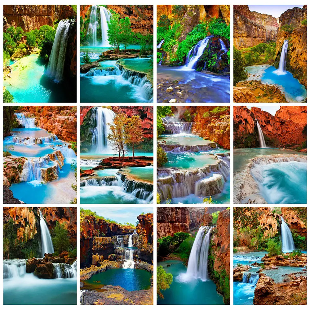 

HUACAN полностью квадратная/круглая алмазная живопись пейзаж 5D DIY Алмазная вышивка продажа водопад Стразы мозаика настенная живопись