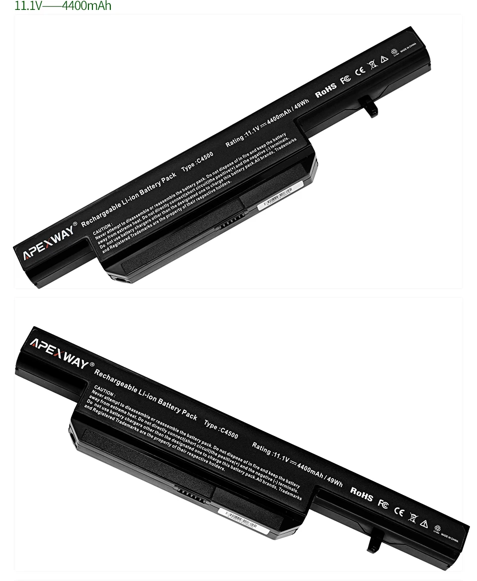 ApexWay 4400 мАч батарея для CLEVO c4500bat-6 A6-87-C480S-4P4 W150 W170HN C4100 B5130M C4500 C4500Q B4100M B4105 E510 A701 A700