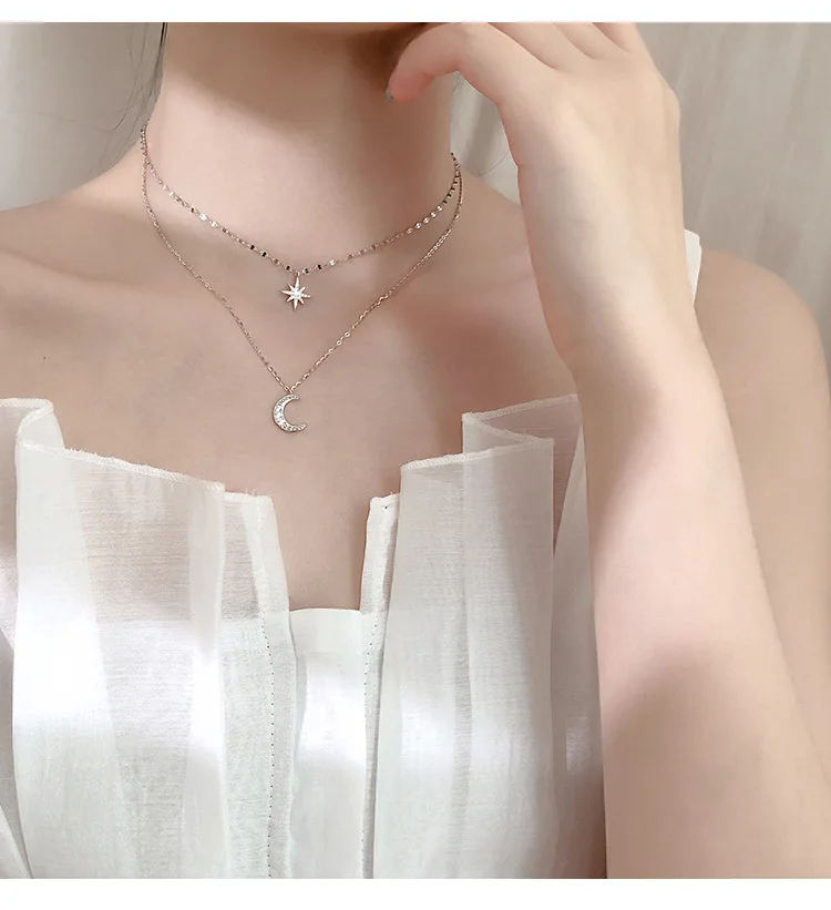 SIPENGJEL новинка модное мини звезда луна шар ожерелье двойной слой цепочка для
