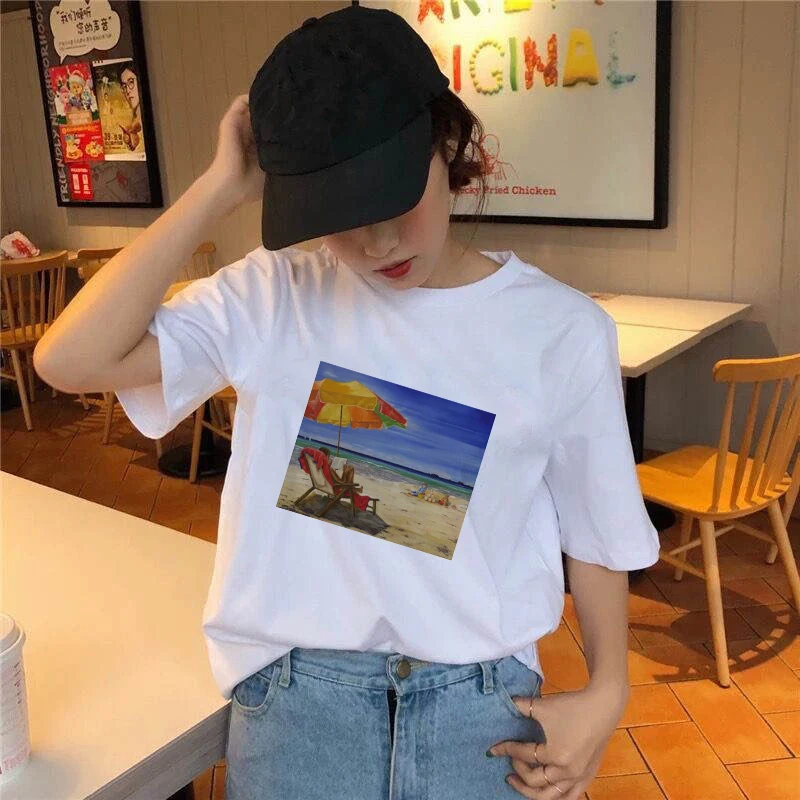 2021 Summer Scenery Short sleeve O-neck Cheap Tee Casual Clothes Top Female Top Summer Graphic Casual t shirt tee Streetwear