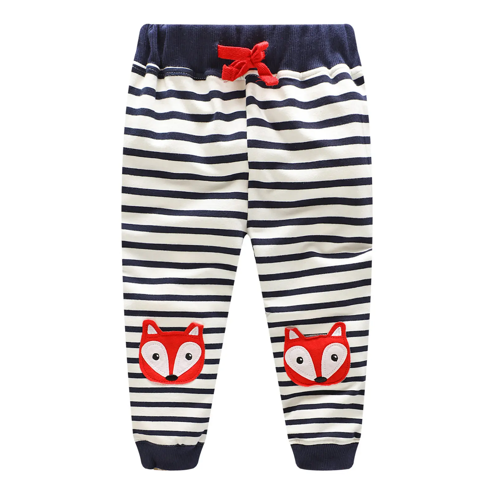 Pantalones de algod&oacute;n con dibujos animados para Ni&ntilde;os, pantal&oacute;n con estampado de zorro bordado a rayas, ropa informal para ni&ntilde;os de 2 a 7 a&ntilde;os, primavera y oto&ntilde;o-0