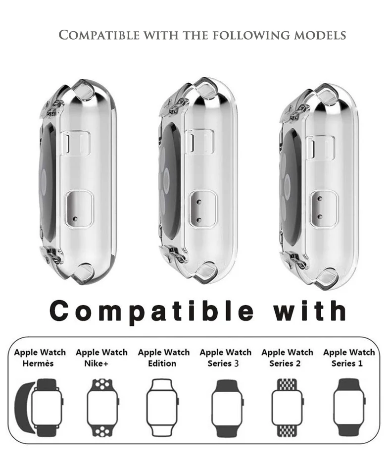 Защитный чехол для Apple Watch 38 мм, 42 мм, 40 мм 44 мягкий прозрачный TPU/Алюминий корпус из сплава для наручных часов Iwatch серии 5 4 3 2 1 Аксессуары