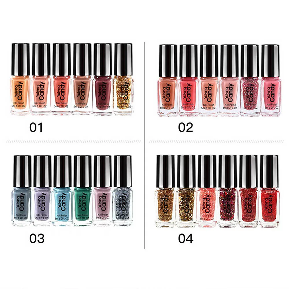 

6Bottle/Set Nail Polish 6ml Non-Peeling Nail Art Lacquer Pure Nail Color Pink Blue Series Manicure DIY Design TO