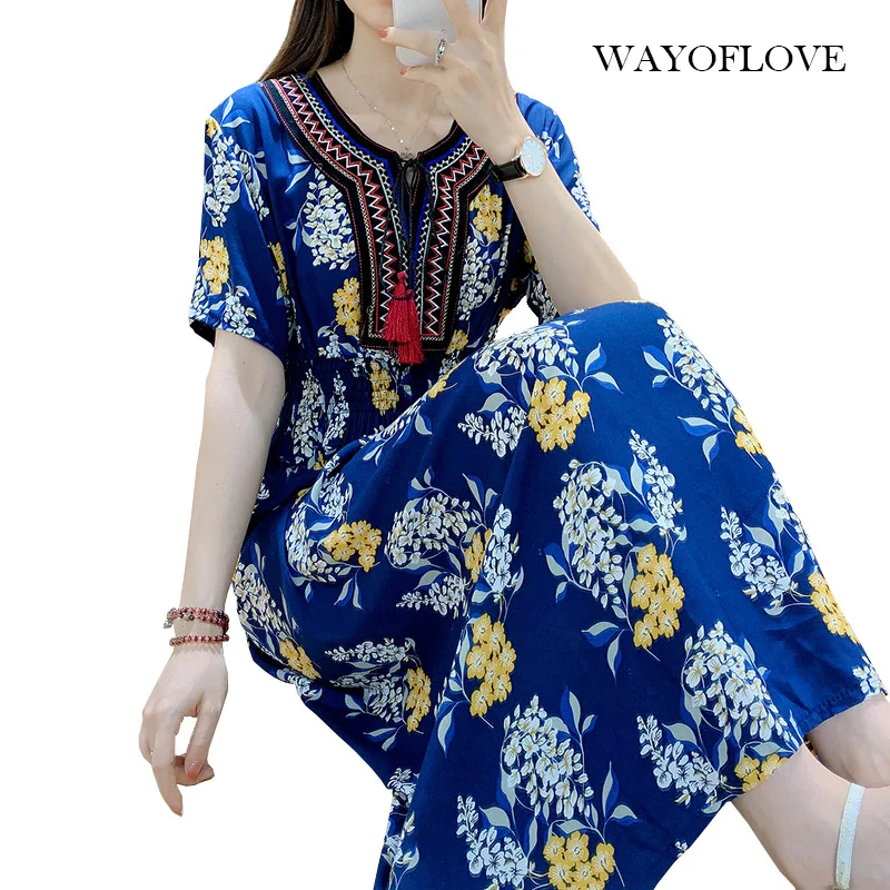 WAYOFLOVE модное синее платье с цветочным принтом 2021 Женские повседневные винтажные