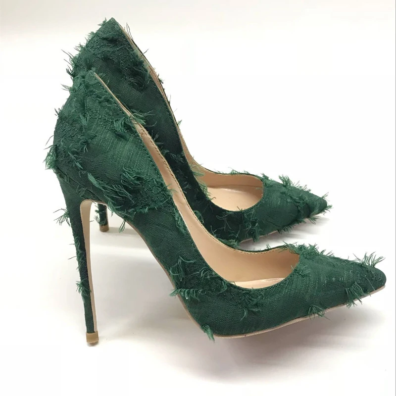 

Brand dark green high heel women's shoes fashion pointed shallow mouth sexy thin with single shoes 12cm party evening high heels
