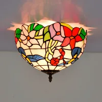 30cm European-Style Retro Pastoral Bird Tiffany Multi-Color Glass Restaurant Aisle Corridor Bathroom Glass Ceiling Lamp