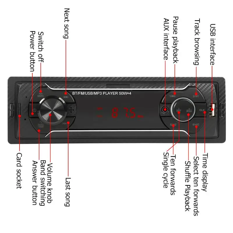 

8818 Single Car Stereo MP3 Player with Wide Scope of Application Simplicity Bluetooth USB AUX-in FM Radio Head Unit