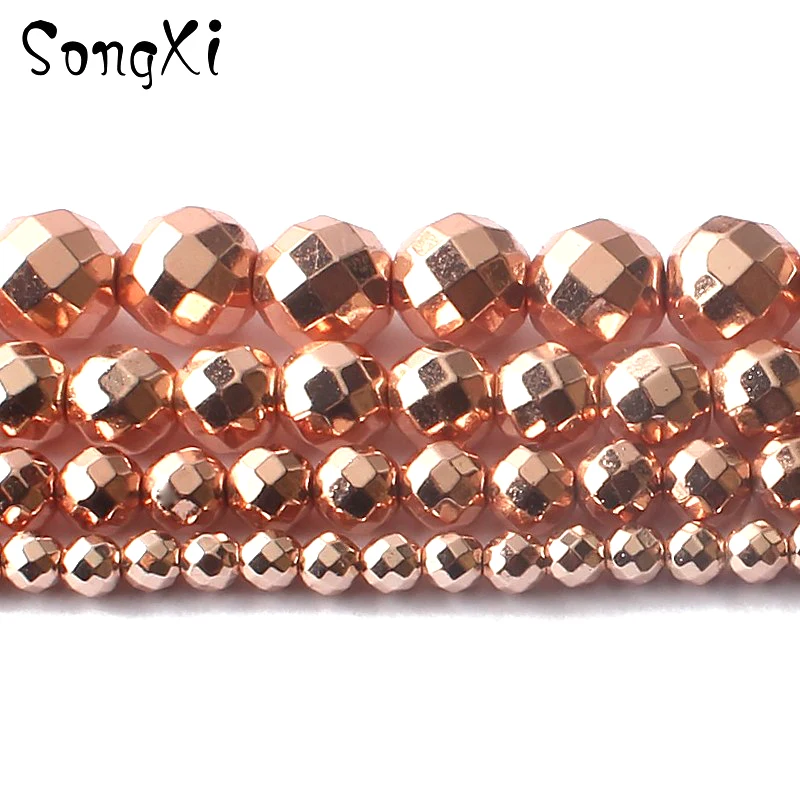 Бусины из натурального камня граненые розовое золото гематит круглые свободные