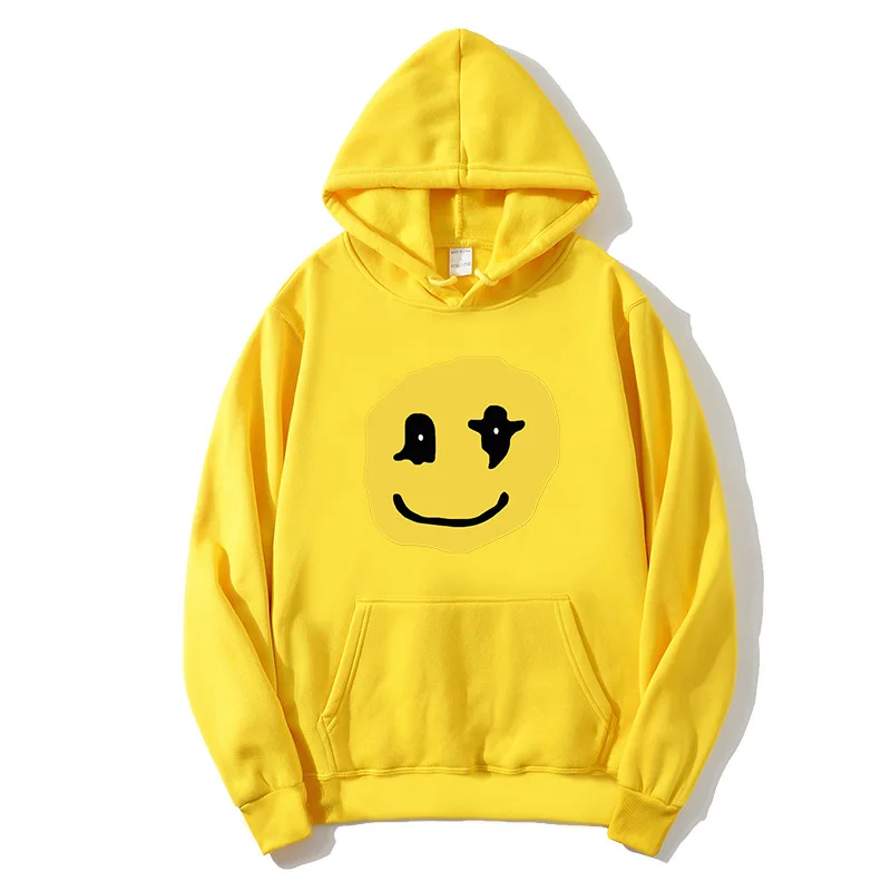 

Kanye West smiley print plus fleece sweater for men and women fleece Harajuku Hoodie hip hop weird character hoodie