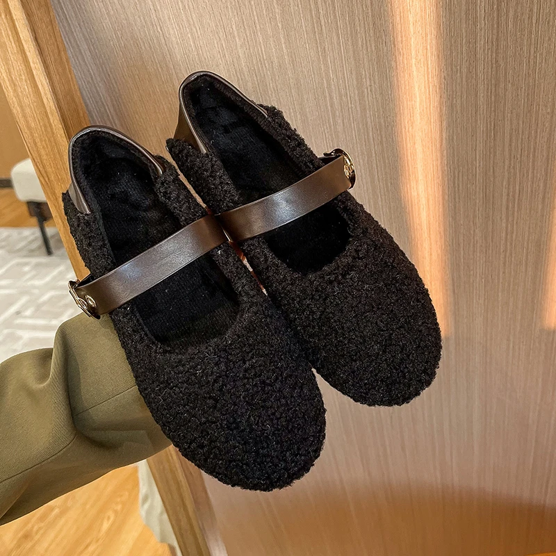 

Туфли женские на платформе, корейский стиль, шерсть ягненка, хлопок, плоская подошва, зимняя обувь, 2021