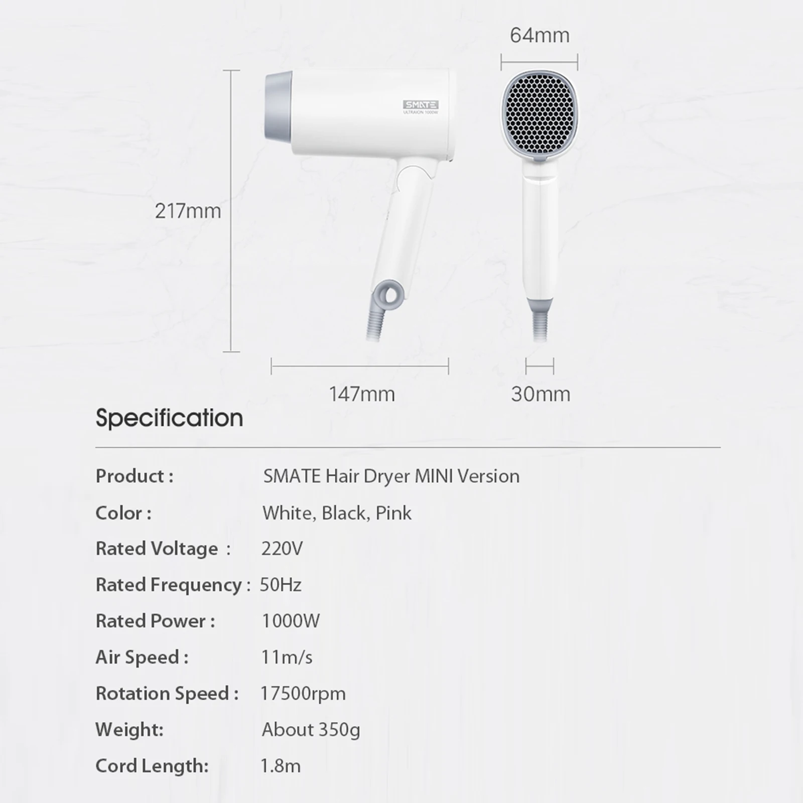 

1000W Hair Blower Dryer 2 Gears Speed Adjustable Professional Negative Ionic Powerful Hairdryer Set Wind Mouth Fast Styling US