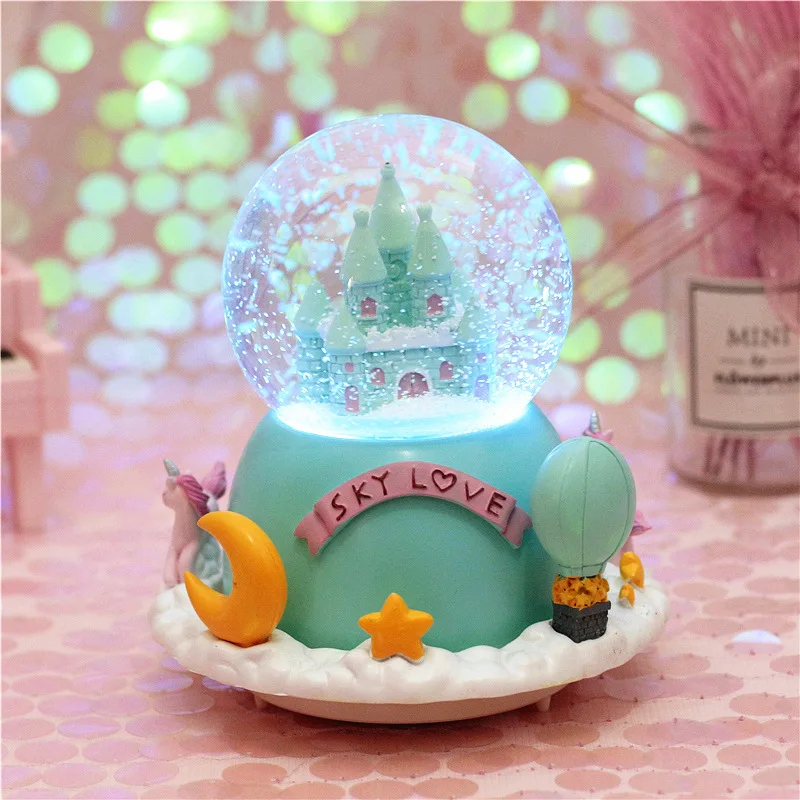 13 см Единорог хрустальные снежные глобусы музыкальная шкатулка стеклянная