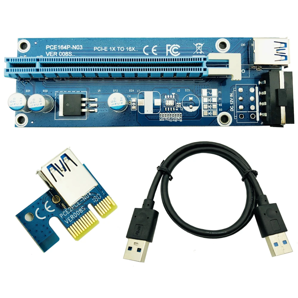Riser PCIe  1  4 PCI Express 16X    PCI-E 1X  4 PCI-E 16x  USB 3, 0 Molex 4pin  BTC Miner Antminer Miner