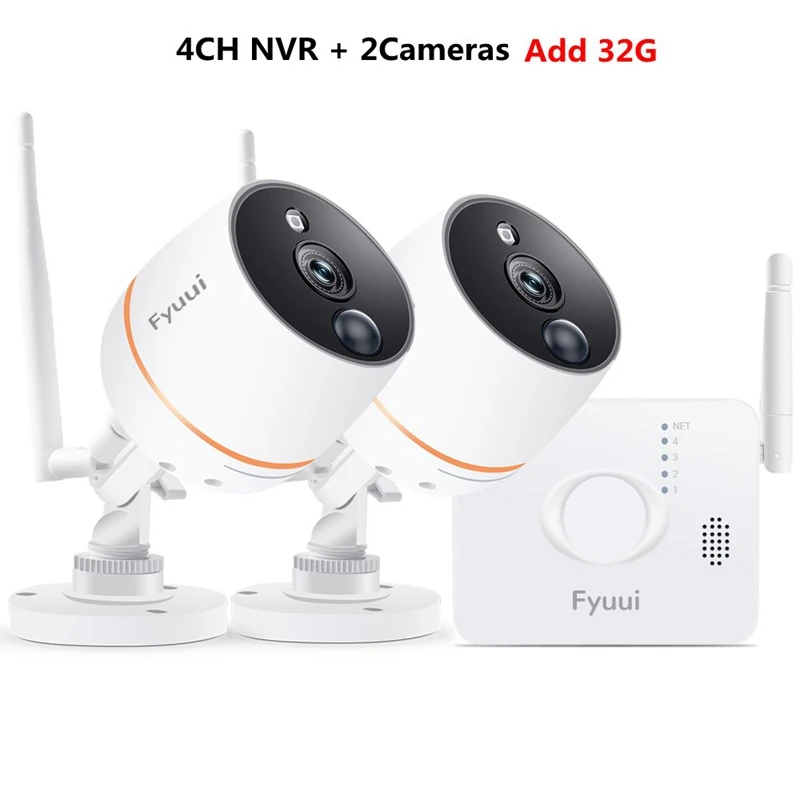 Система камер безопасности беспроводная, Fyuui 4CH 1080P NVR с 2 шт 1080P беспроводная WiFi IP камера наружная, внутри помещений 2-полосная аудио - Цвет: 4CH and 2Cams 32G