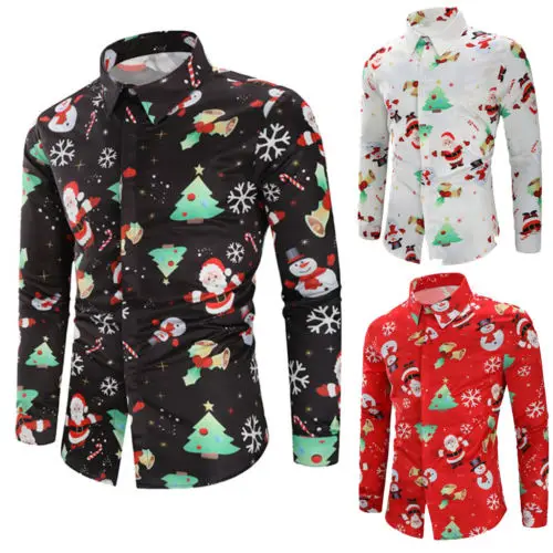 2019 Новая мужская Рождественская рубашка с 3D принтом Повседневная длинным