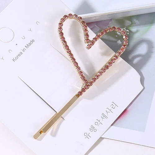 pink heart М мизм Новинка геометрические корейские хрустальные заколки для волос буквы Стразы в форме сердца золотистые шпильки для волос женские заколки аксессуары для волос - Цвет: pink heart