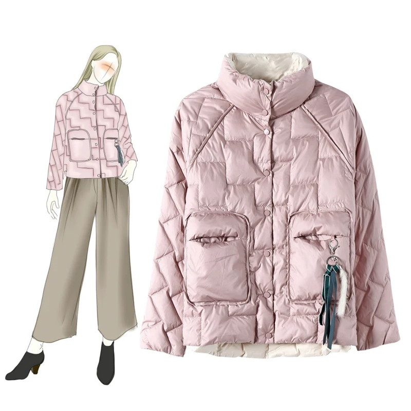 Женская зимняя куртка 2020 розовая свободная короткая пуховая пуховик из белого