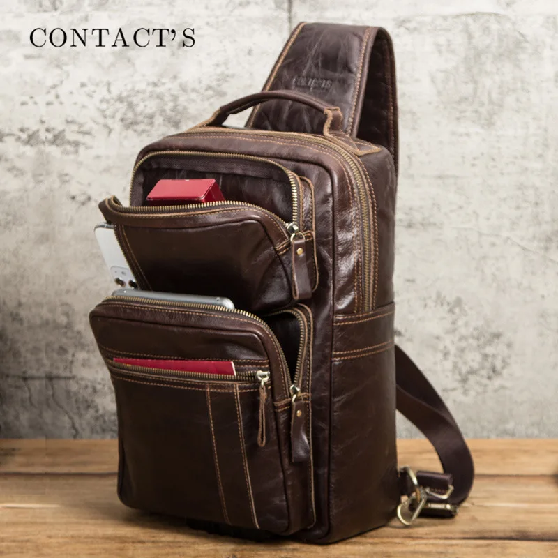 

genuine leather messenger bags men's casual bag for men chest bag brand designer Multi-function crossbody work bag chest pack