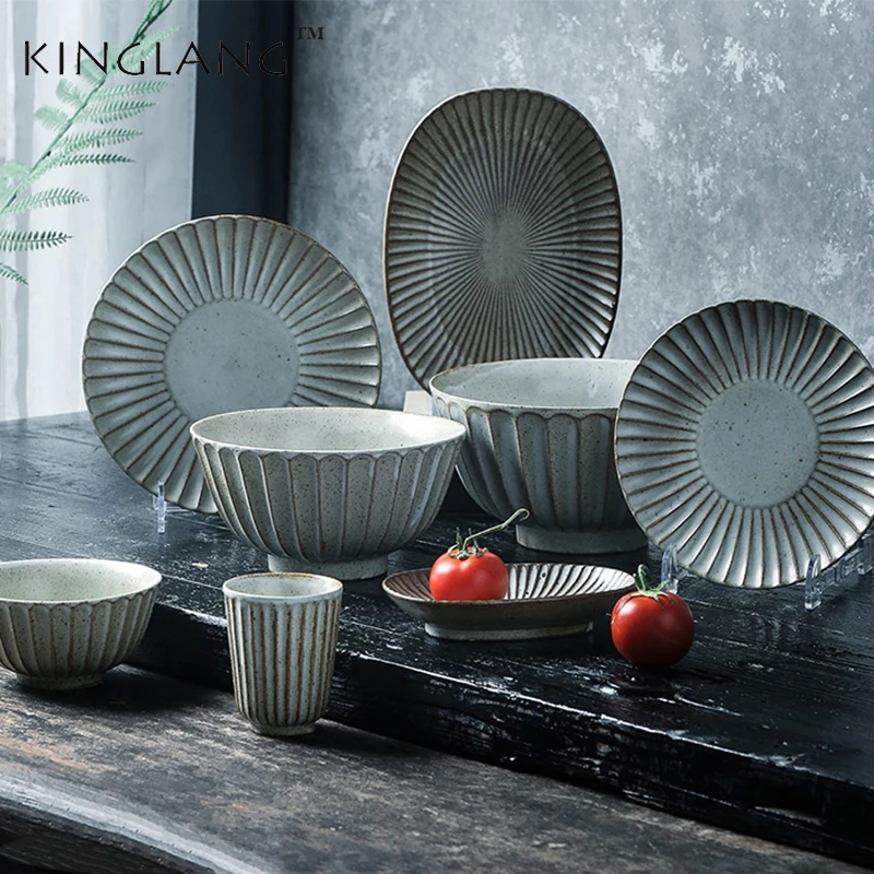 KINGLANG Ceramic Dinner Set Porcelain Handmade Tableware set for Home Canteen Use