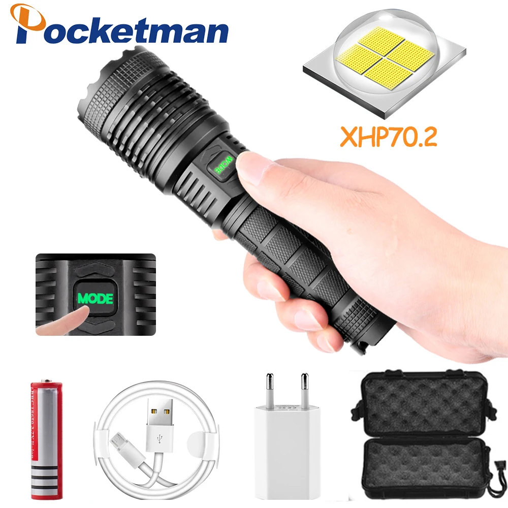 Lamp xhp70.2 most powerful flashlight usb Zoom led torch xhp70 l2 18650 battery Best Camping, fishing Outdoor