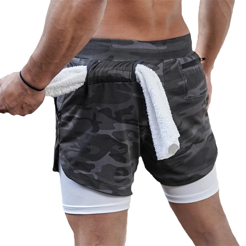 

2020 New Casual Shorts men Summer Mens Shorts 2 in 1 High Elastic Gyms Fitness Short Pants