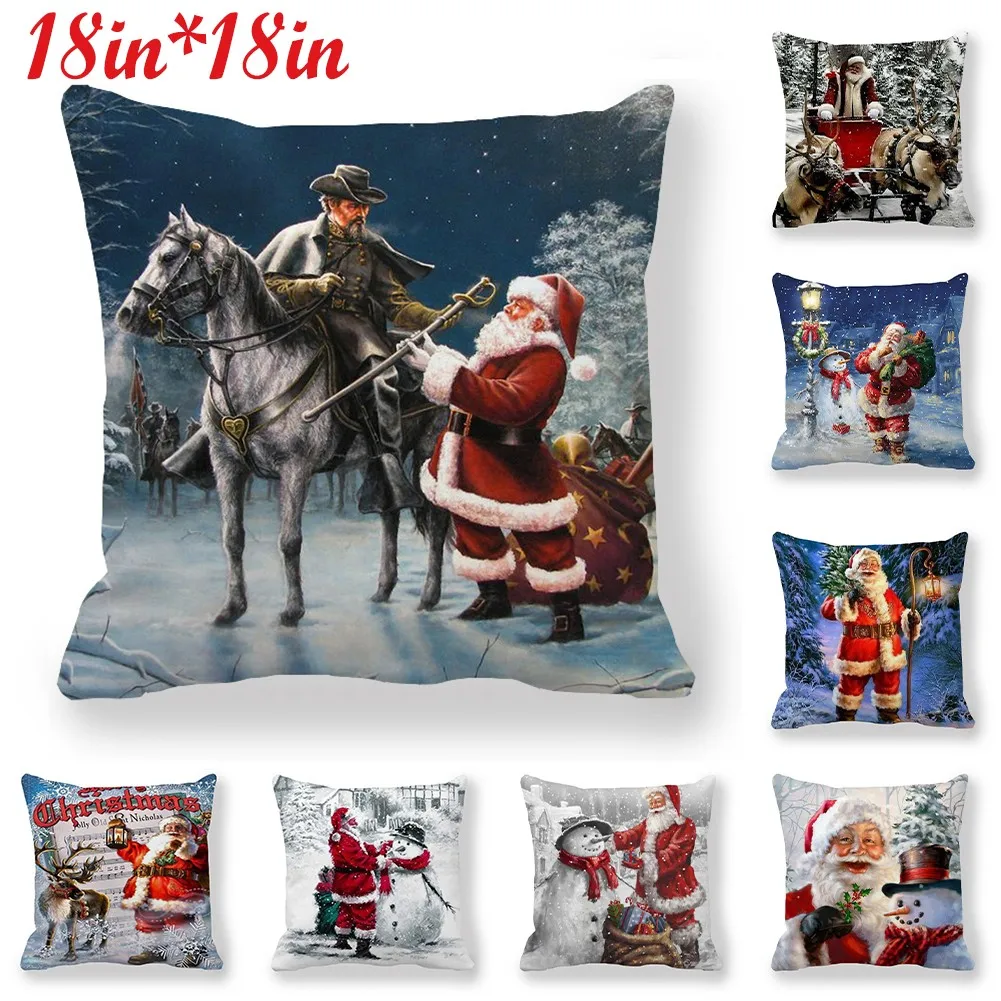

45*45cm Christmas Cushion Cover Pillow Case Cotton Linen Xmas Home Sofa Throw Decor Living Room Decoration