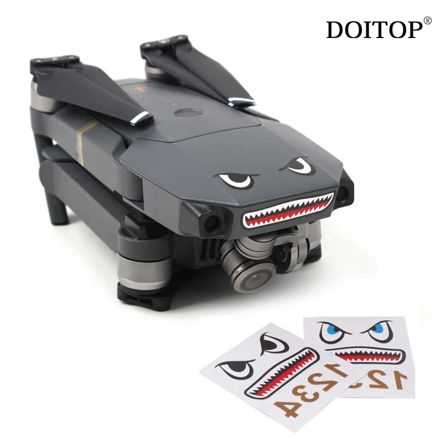 DOITOP Drone наклейка s 2 комплекта камера Drone тело Кожа крутой Акула лицо 3M наклейки с батареей номер Наклейка для DJI MAVIC PRO/Spark