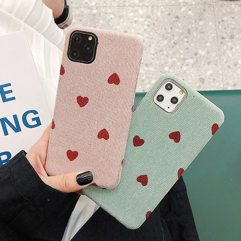 Чехол Ottwn для iPhone 11 с сердечком, вельветовый чехол для телефона, для iPhone XS 11 Pro Max XR X 8 7 6 6s Plus, хлопковая ткань, мягкий чехол из искусственной кожи
