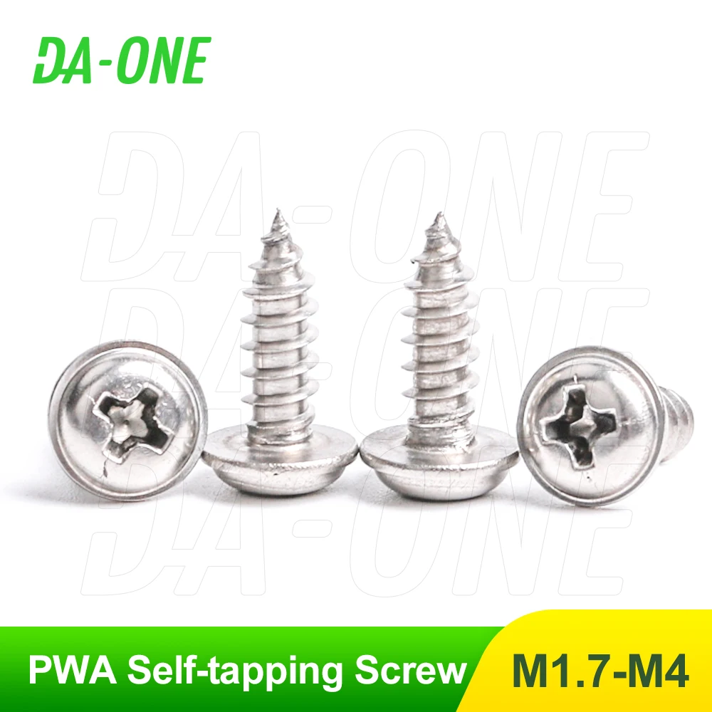 

M1.7 M2 M2.3 M2.6 M3 M4 304 Stainless Steel Truss Phillips Self-tapping Screws 20/100 Pcs PWA Round Head with Washer Screw