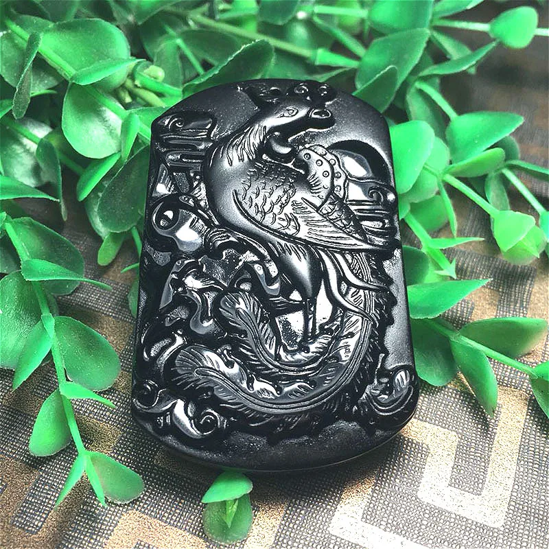 Натуральный черный обсидиан Феникс кулон бусы ожерелье модное очарование