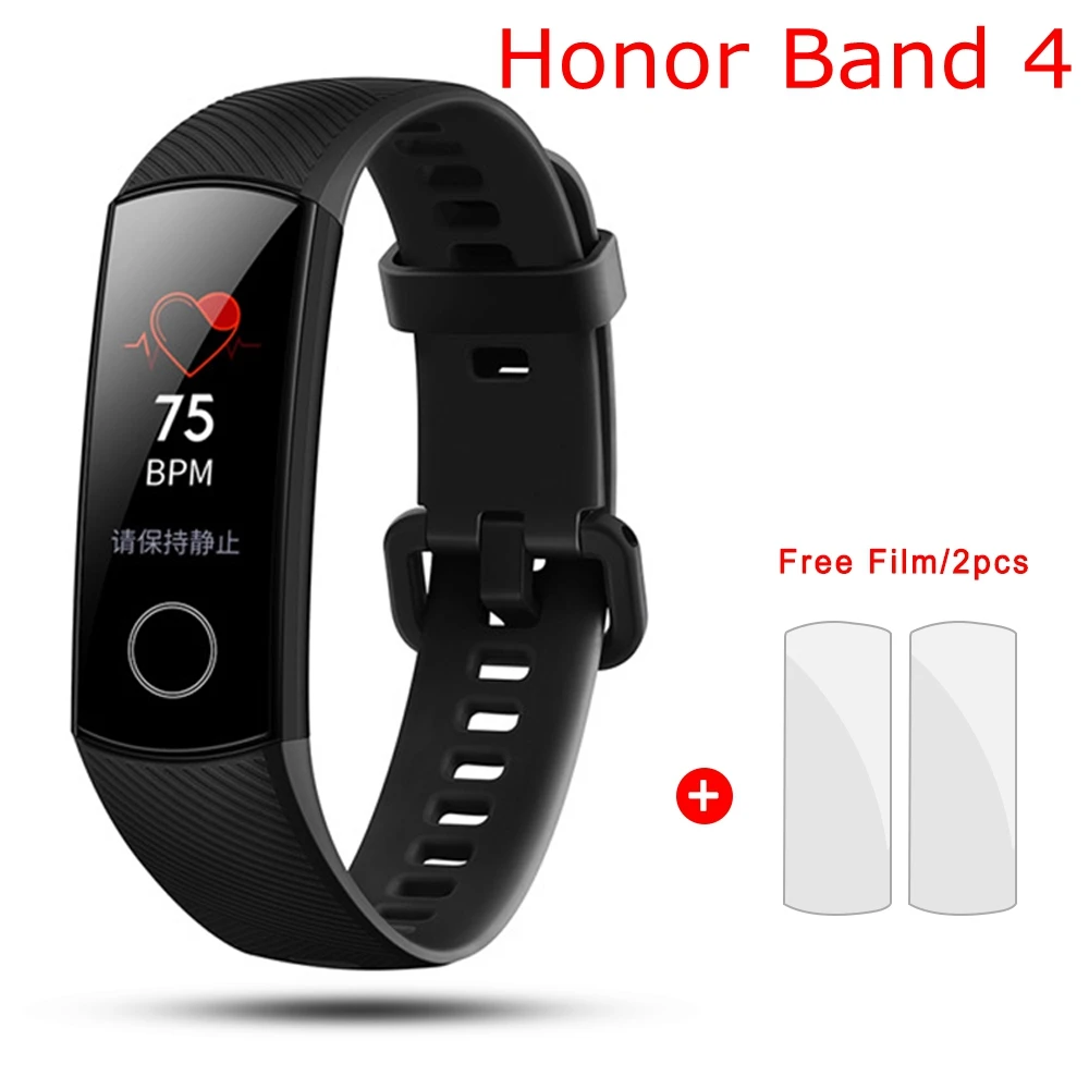 Black 2pcs film Huawei Honor Band 4 5 умный Браслет 0,9" OLED сенсорный экран Водонепроницаемый Фитнес-трекер Браслет монитор сердечного ритма во время сна - Цвет: Black 2pcs film