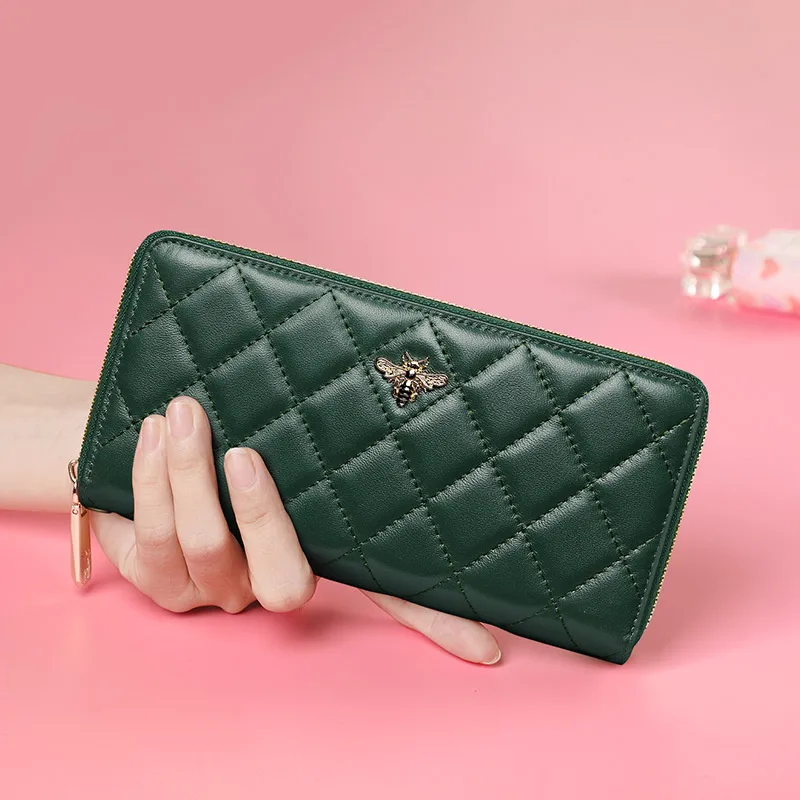 Женский кошелек из овечьей кожи сумка RFID для телефона на молнии держатель карт