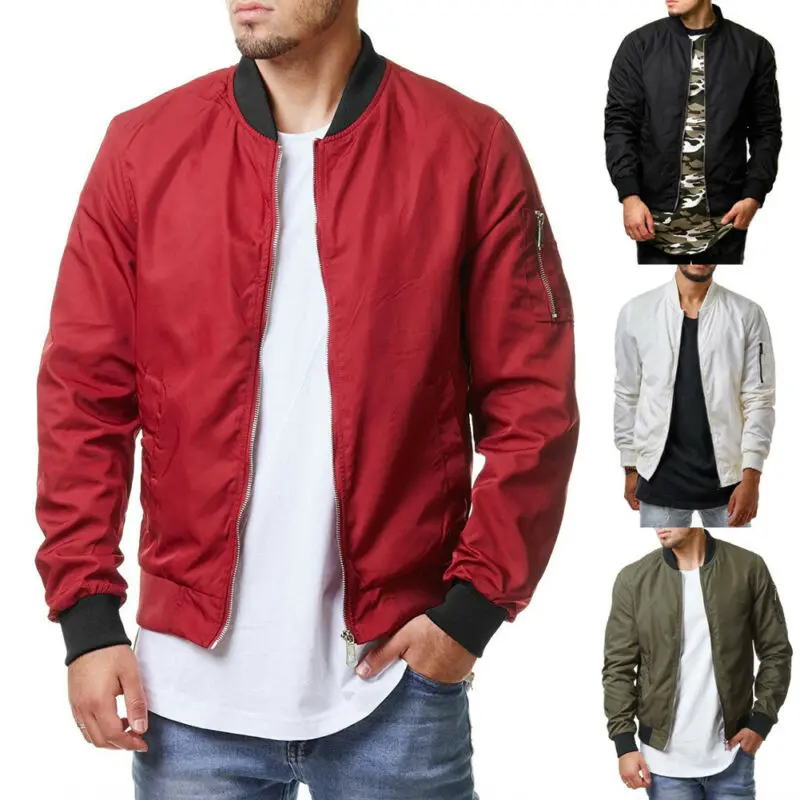 

Куртка-бомбер мужская, на молнии, с длинным рукавом, с воротником-стойкой