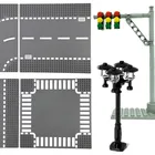 Базовая пластина классический городской дорожная плита, уличные светофоры, кирпичи, базовые пластины, строительные блоки, миниатюрная модель города, сигнальная лампа, игрушки MOC