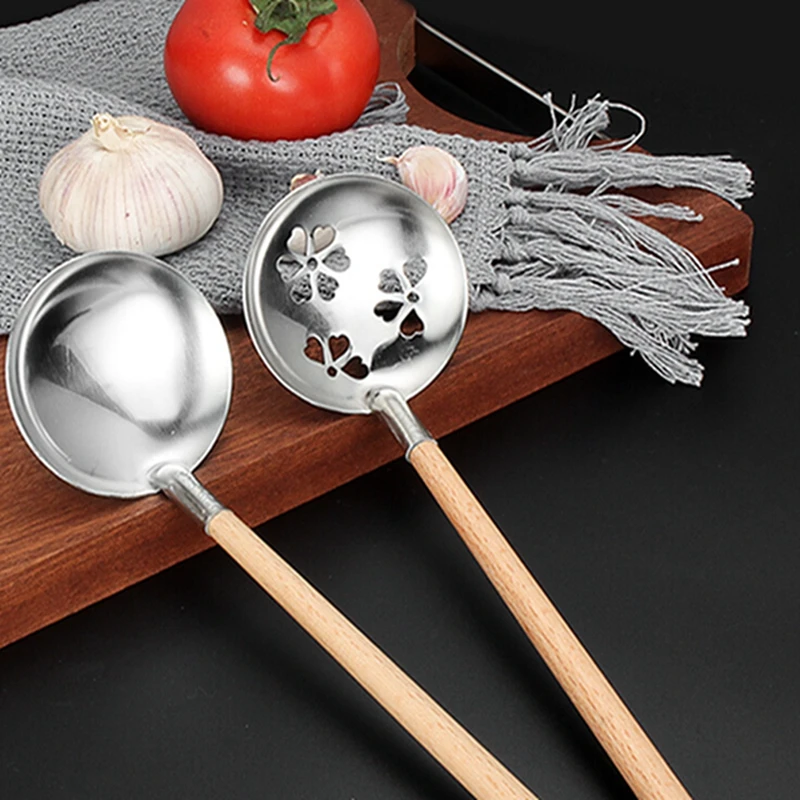Дуршлаг Из Нержавеющей Стали ложка для супа фильтр десерт деревянная длинная