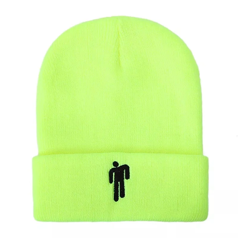 Флуоресцентный зеленый Зимняя однотонная вязаная шапка Billie Eilish Beanie, Повседневная Хип-хоп шляпы для мальчиков и девочек, шапка 19 цветная ткань, аксессуары, теплые шапки - Цвет: Флуоресцентный зеленый