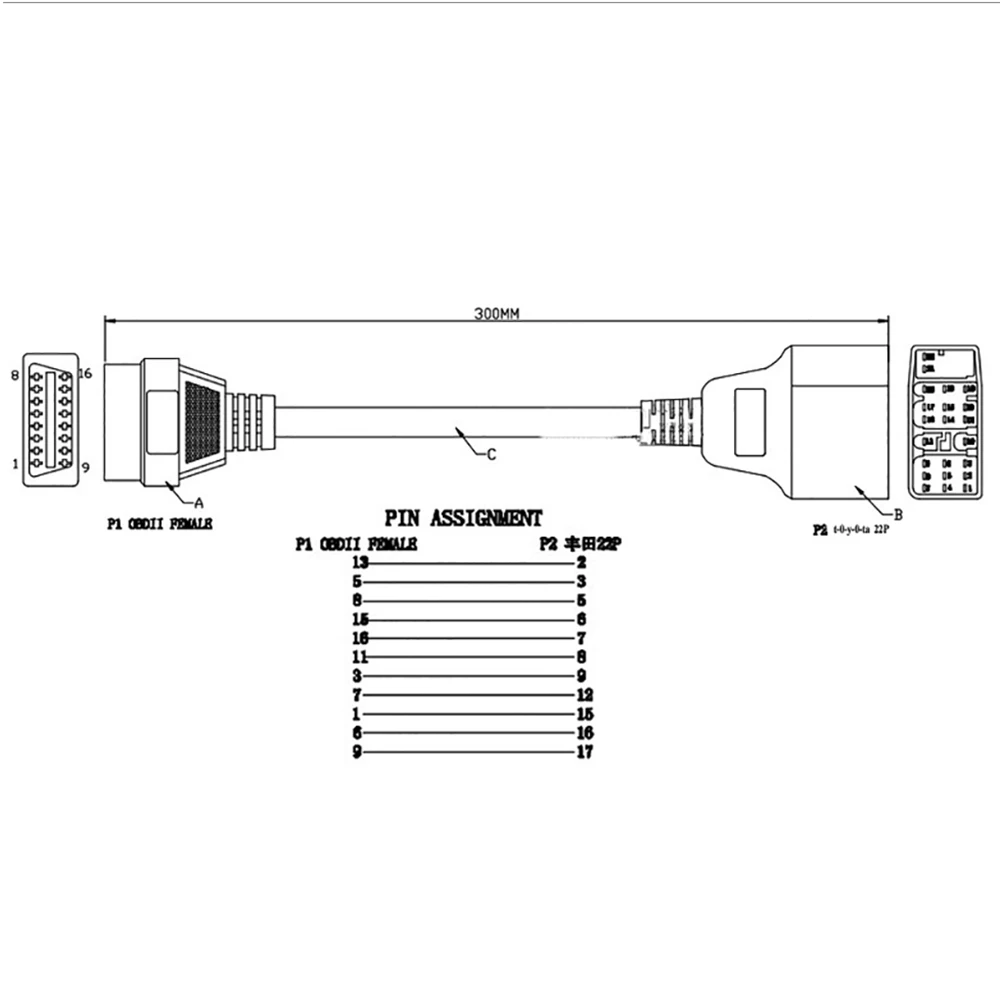 Переходник для автомобиля Toyota 17-pin - OBD2 16-pin переходник кабель адаптер