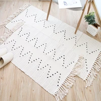 retro white minimalist style tassel carpet floor mat table dust cushion bohemian rug hand woven blanket bedside anti skid pad