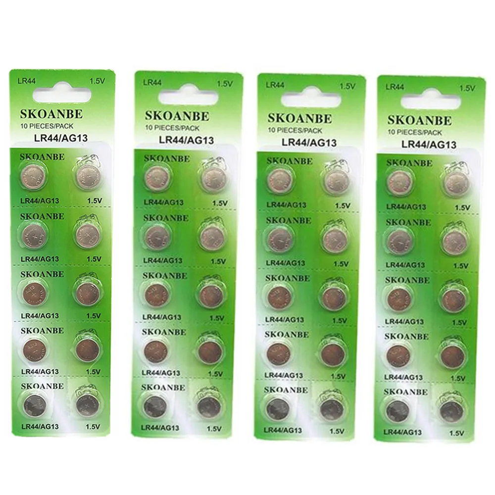 OOLAPR 10 шт. = 1 карта зеленый AG13 LR44 357A 303 SR44 357 1,5 В Кнопка батарея монета аккумуляторные часы игрушка литиевая батарея продукт